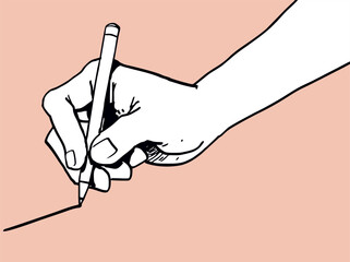 Human hand drawing with a pen, illustration vector
