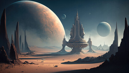  moon base on a desolate sandy red planet generative ai illustration - obrazy, fototapety, plakaty