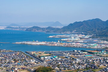 Landscape of takuma port at takuma town , view from Mt. bakuchi , mitoyo city, kagawa, shikoku, japan