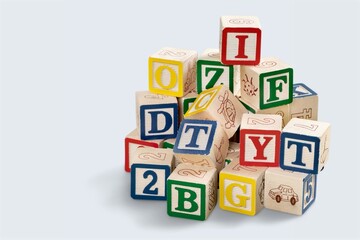 Set of colored wooden toy cubes