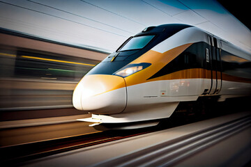Obraz na płótnie Canvas fast train in motion blur.generative ai