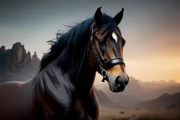 Poster Horse running . animal . Generative Ai © Vieriu