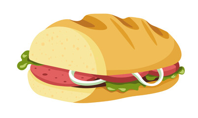 Sandwich with onion, salad leaves and meat steak