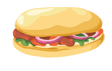 Sandwich with vegetables and meat, grab and go