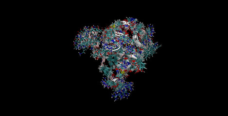 Human insulin (engineered) NMR structure (movement in water),  3D molecule 4K 