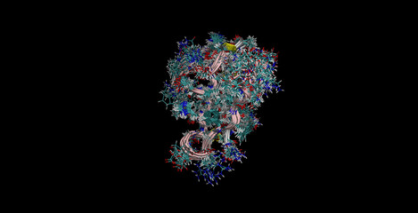 Human insulin (engineered) NMR structure (movement in water),  3D molecule 4K 