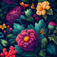 Fototapeta na wymiar seamless pattern with colorful flowers, Generative AI