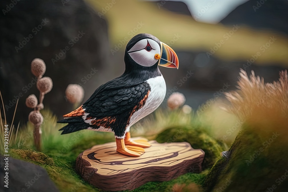 Poster icelandic puffin captured in a shallow depth of field shot generative ai