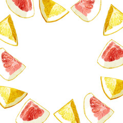 手描き水彩のグレープフルーツイラスト正方形フレーム・囲み