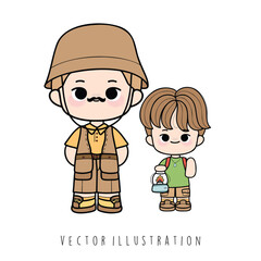 camping boy and father