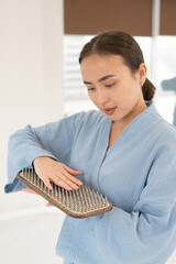 Portrait of asian woman with sadhu boards. 