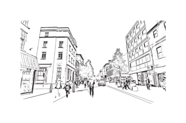 Building view with landmark of Preston is the  city in England. Hand drawn sketch illustration in vector. © dhanu3182