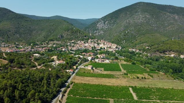 4K aerial footage of Roquebrun, a commune in the H&eacute;rault department in the Occitanie region in southern France.