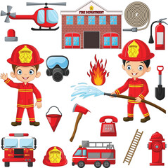 Set of cartoon fireman element - 579218272