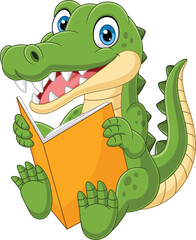 Cartoon crocodile reading a book - 579218276