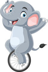 Cartoon elephant riding one wheel bike