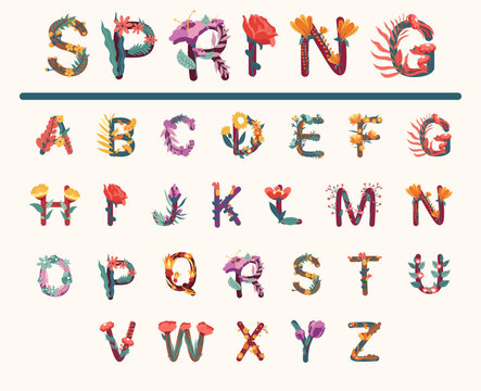 Typography forn design with floral, leaf decoration