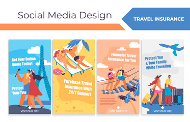 Web page story design set with travel insurance