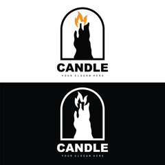 Candle Logo, Elegant Romantic Candle Light Dinner Flame Light Design, Traditional Spa Candle Vector