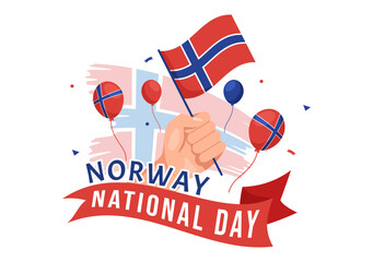 Norway National Day on May 17 Illustration with Flag Norwegian and Holiday Celebration in Flat Cartoon Hand Drawn for Landing Page Templates
