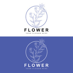 Simple Botanical Leaf and Flower Logo, Vector Natural Line Style, Decoration Design, Banner, Flyer, Wedding Invitation, and Product Branding