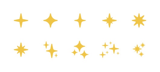 Collection of Stars or Yellow Sparkles Vector Symbols