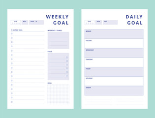 Weekly and Daily goal template planner. Vector illustration.