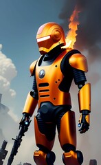 Fototapeta premium 3d rendering of a robot with a helmet