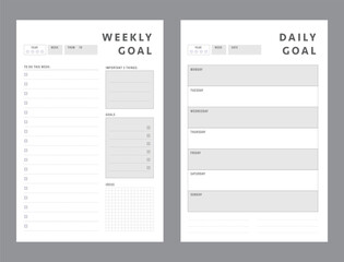 Weekly and Daily goal template planner. Vector illustration.