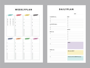 （color）Daily weekly plan set Planner. Minimalist planner template set. Vector illustration.