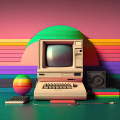 Retro Computer abstract Background - ai generative
