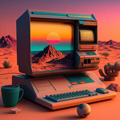 Retro Computer abstract Background - ai generative