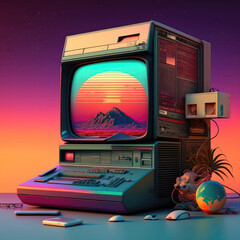Retro Computer abstract Background - ai generative