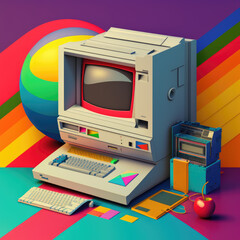 Retro Computer abstract Background - ai generative