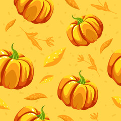 Autumn seasonal flora and pumpkin seamless pattern