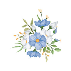 blue white flower arrangement watercolor illustration