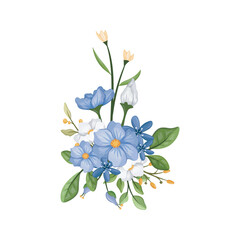 blue white flower arrangement watercolor illustration