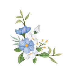 blue white flower arrangement watercolor illustration