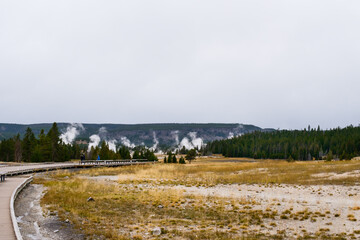 Spectacular geyser eruption in Yellowstone National Park


