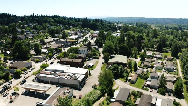 Drone view of Duvall, Washington on the Snoqualmie River