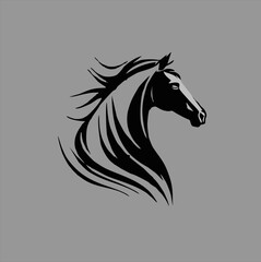 black horse head logo design template, horse animal silhouette illustration