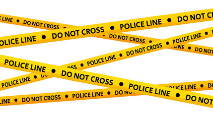 Police line do not cross tapes. Crossed yellow and black caution stripes. Danger area or crime scene zone stripes background. Warning sign. Vector 