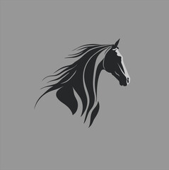 black horse head logo design template, horse animal silhouette illustration