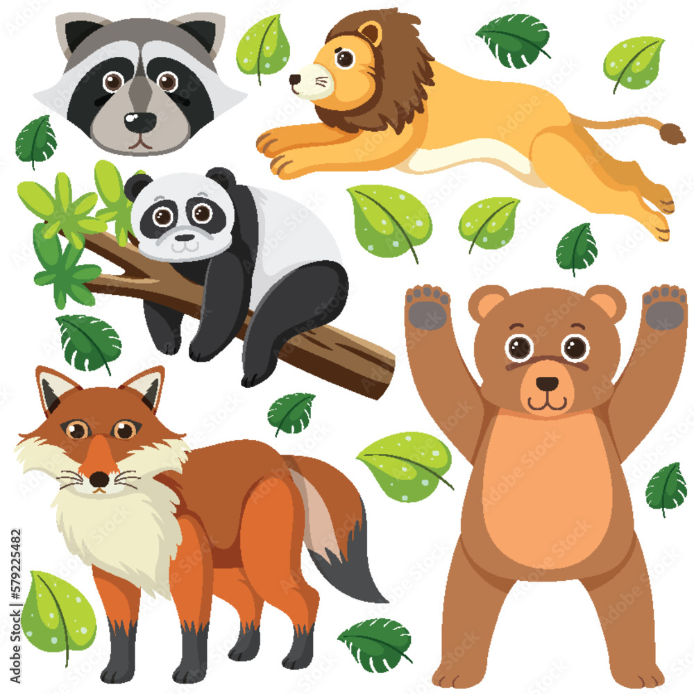 Wall mural Set of mix animal character