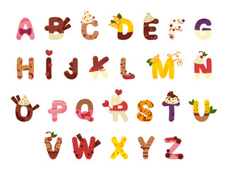 Typography font design with dessert elements