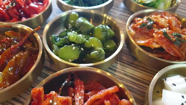 korean side dishes Banchan in brass small dish traditional Korea style food