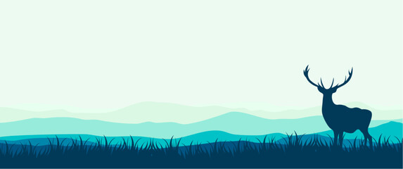 Landscape silhouette vector illustration with animal silhouette perfect for wallpaper, background, screensaver, illustration, nature banner.