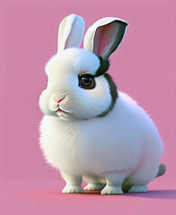 white rabbit with pink bow, digital art, AI art