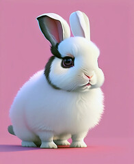 Obraz premium Cute white rabbit on pink background, digital art, AI art