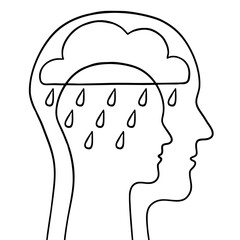 Abstract human head silhouette with cloud and rain